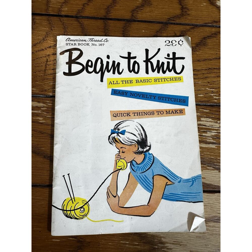 American Thread Co Begin to Knit Star Booklet VTG 60s Knitting